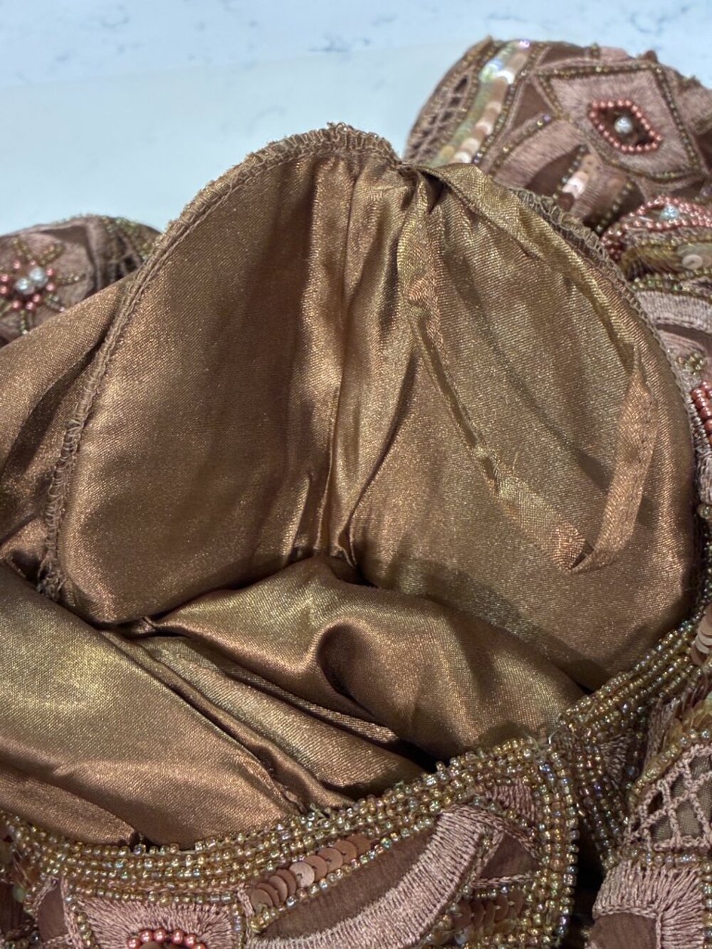 SCALA Vintage Beaded Embroidered Sequin Bronze Silk Evening Jacket Women 1X - Picture 12 of 13